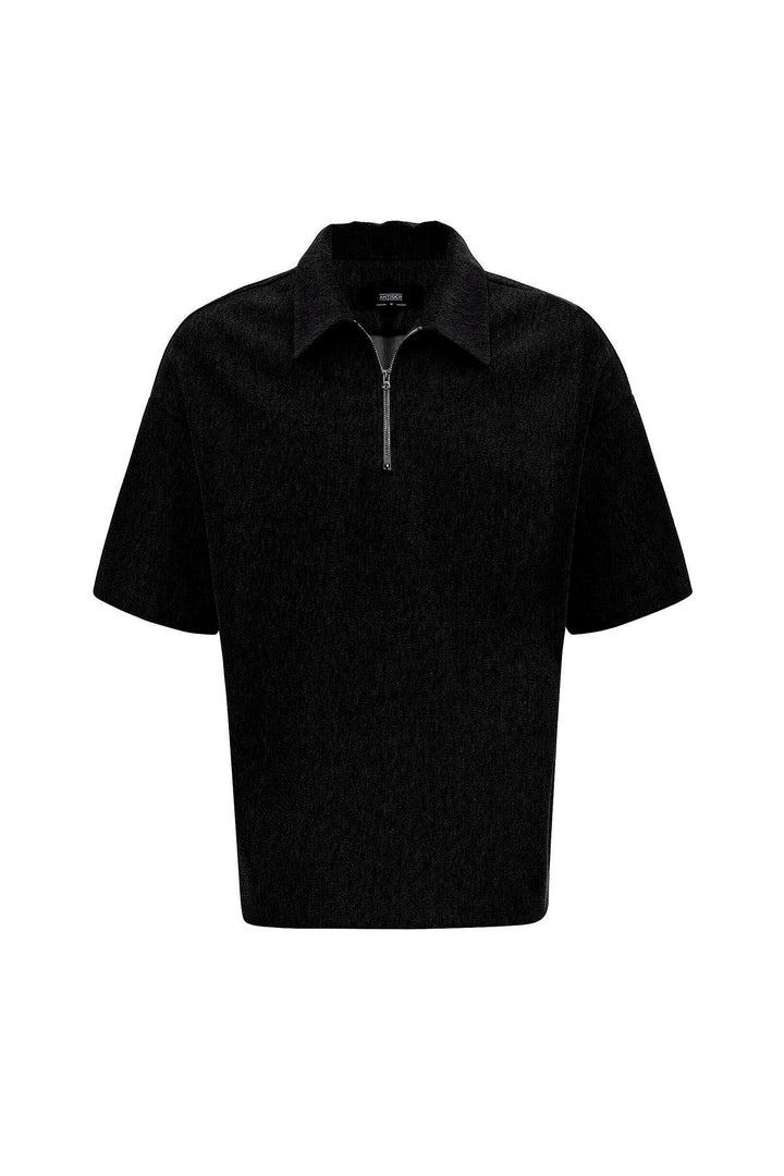 ANT Antioch Siyah Relax Fit Fermuarlı Polo Yaka Erkek T-Shirt - Niagara Falls