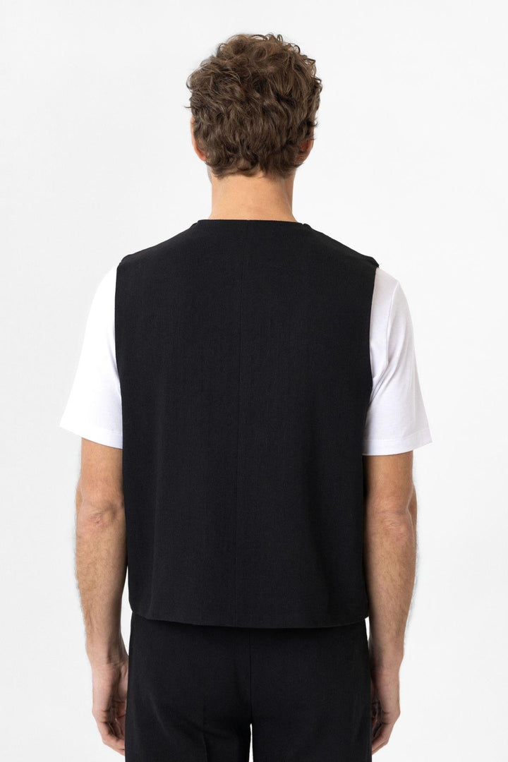 ANT Antioch Siyah Relax Fit Keten Karışımlı Erkek Yelek - Lelystad