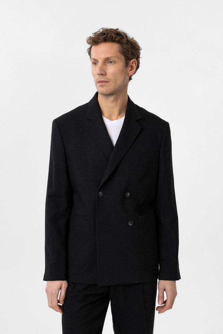 ANT Antioch Black Relax Fit Linen Blend Men's Blazer Jacket - Fountainebleau