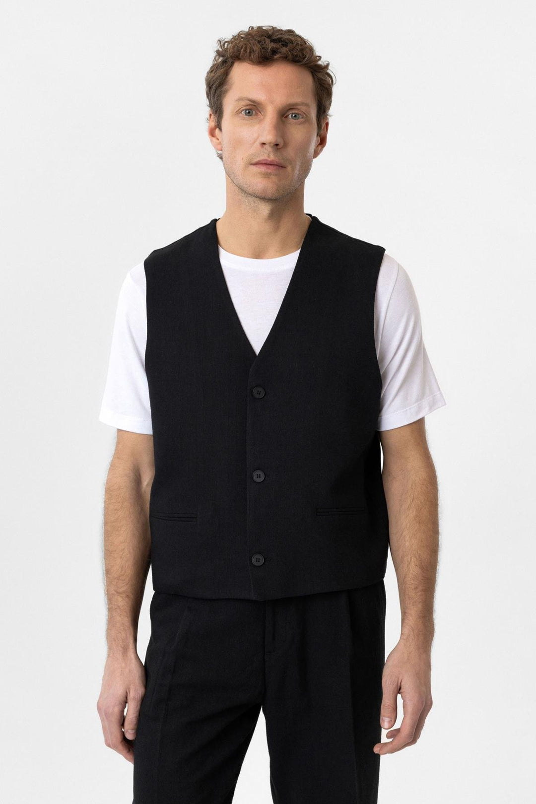 ANT Antioch Black Relax Fit Linen Blend Men's Vest - Hoffman Estates