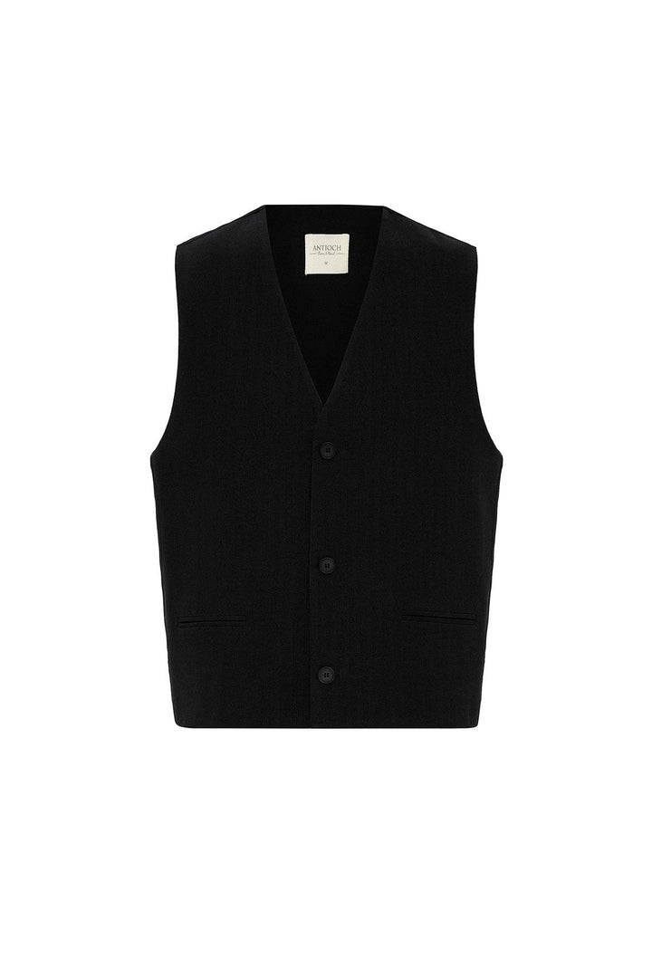 ANT Antioch Siyah Relax Fit Keten Karışımlı Erkek Yelek - Lelystad