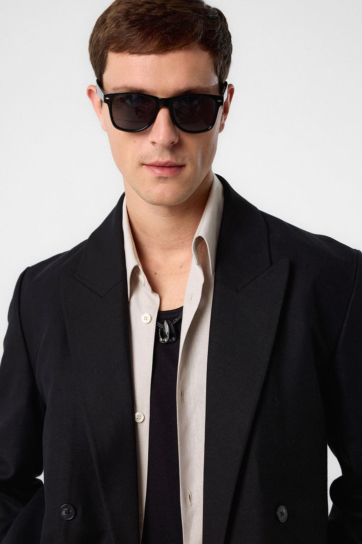 ANT Antioch Black Relax Fit Linen Blend Men's Blazer Jacket - Slatina