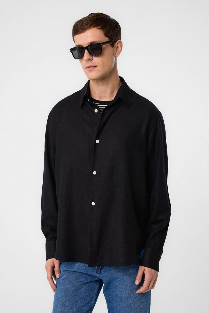 ANT Antioch Black Relax Fit Linen Blend Men's Shirt - Matamoros