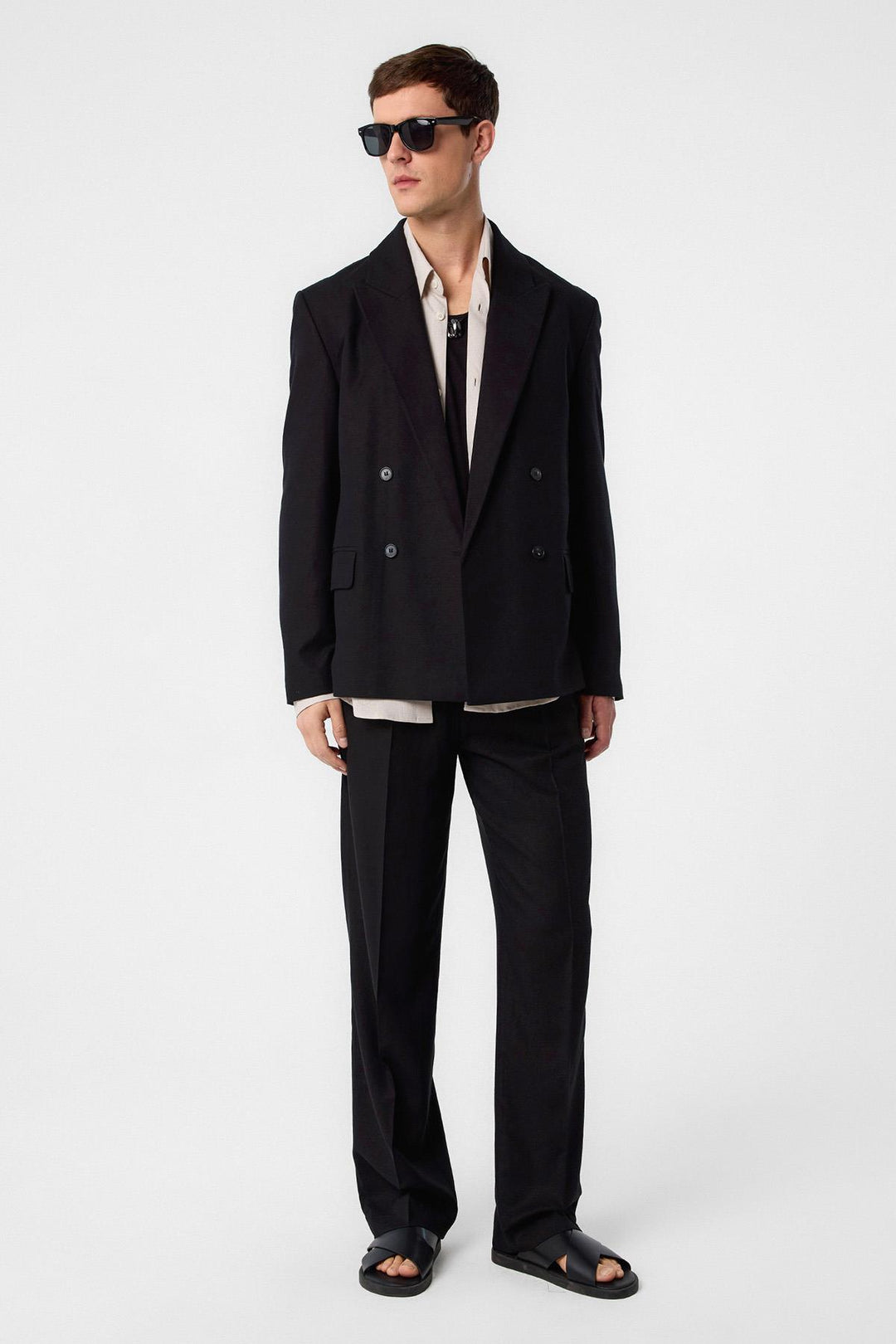 ANT Antioch Black Relax Fit Linen Blend Men's Blazer Jacket - Slatina