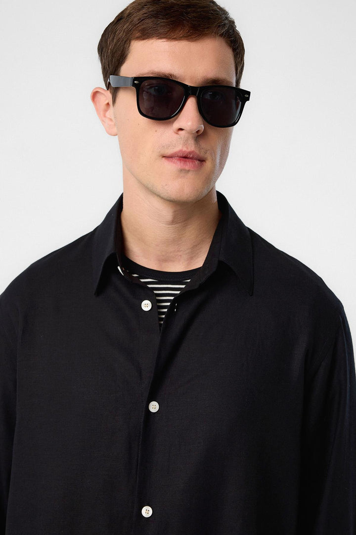 ANT Antioch Black Relax Fit Linen Blend Men's Shirt - Matamoros