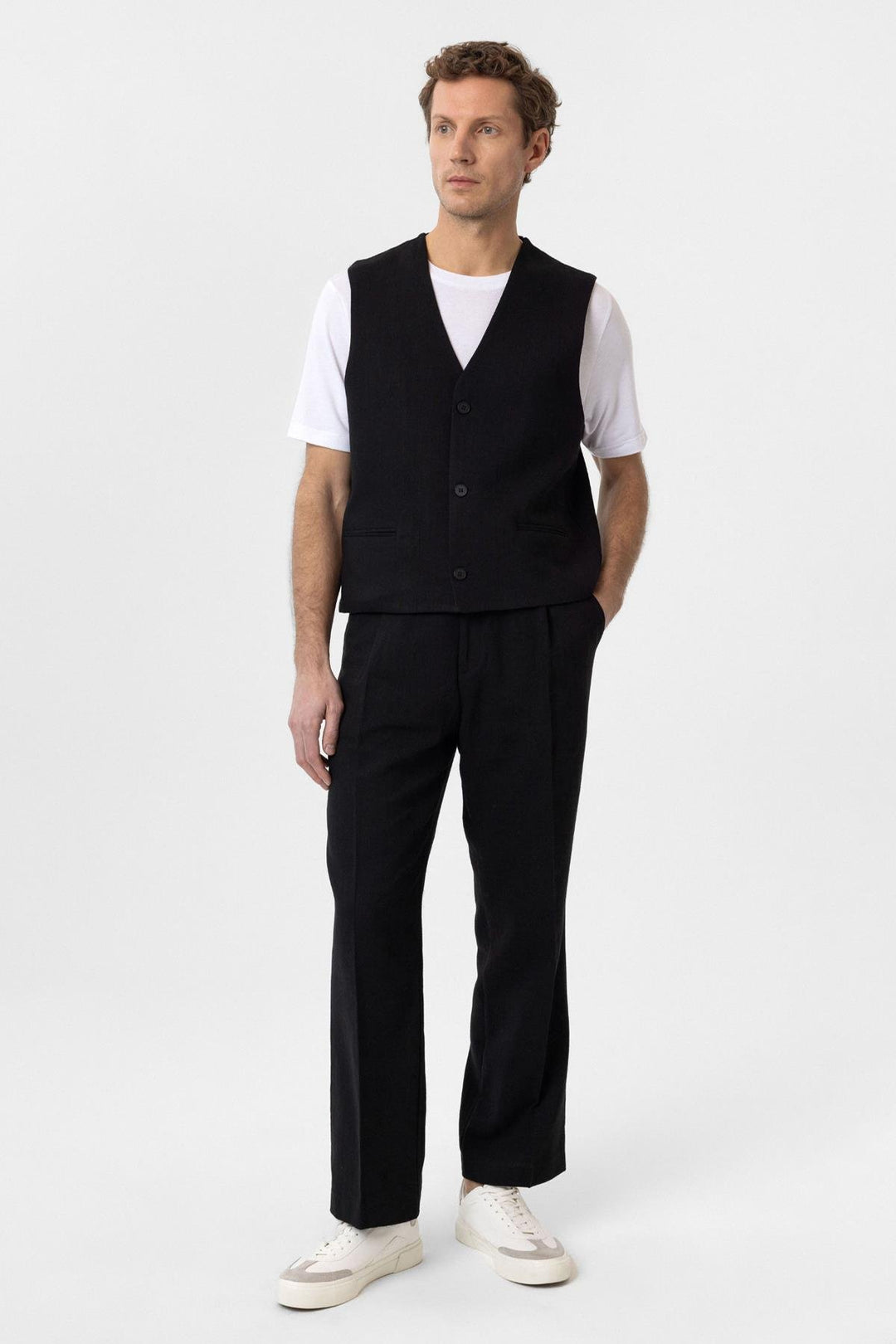 ANT Antioch Siyah Relax Fit Keten Karışımlı Erkek Yelek - Lelystad