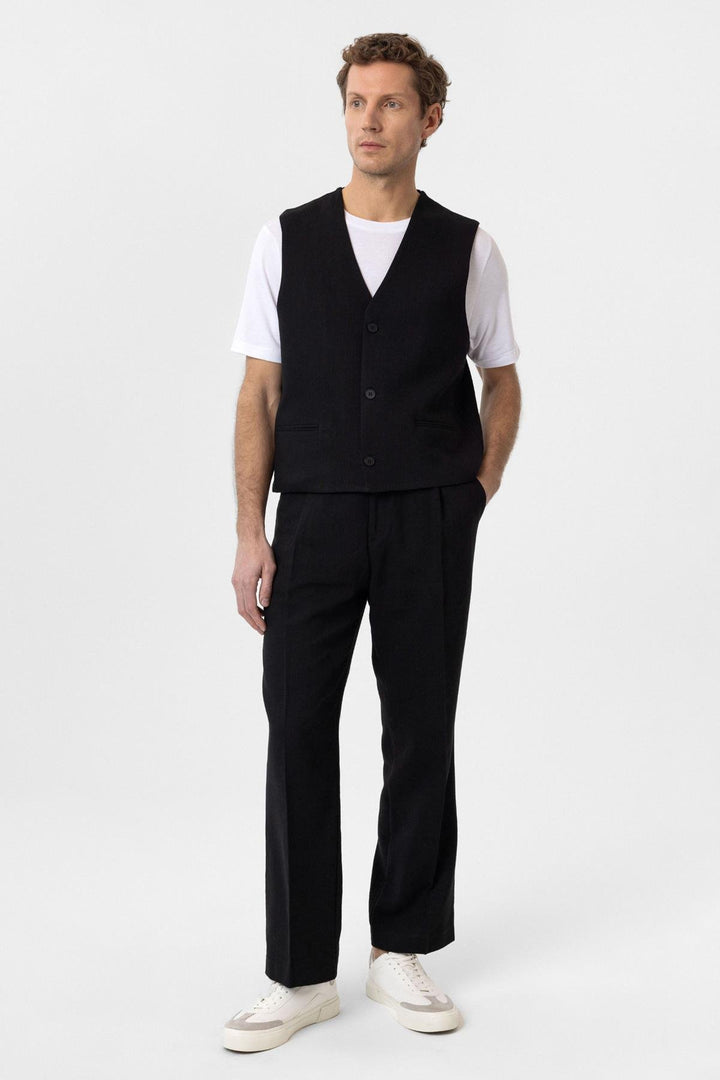 ANT Antioch Siyah Relax Fit Keten Karışımlı Erkek Yelek - Lelystad