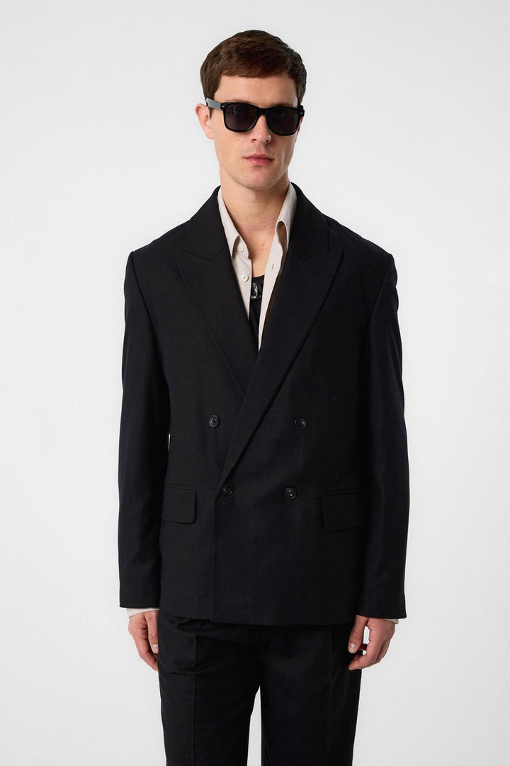 ANT Antioch Black Relax Fit Linen Blend Men's Blazer Jacket - Slatina