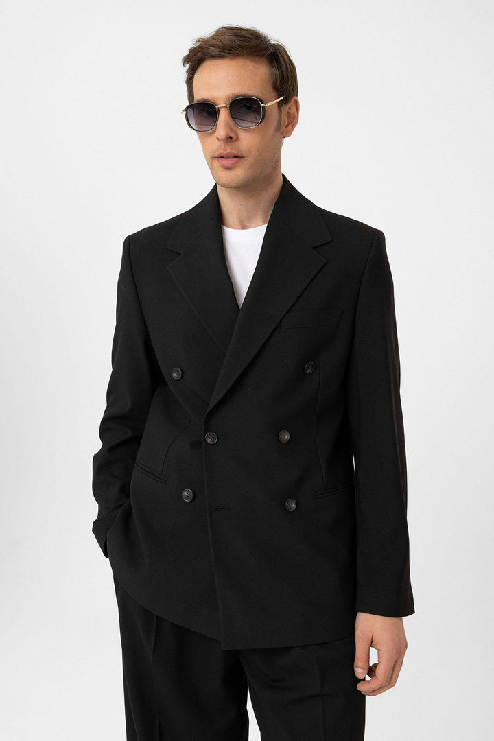 ANT Antioch Black Relax Fit Double Breasted Men's Blazer Jacket - Formigine
