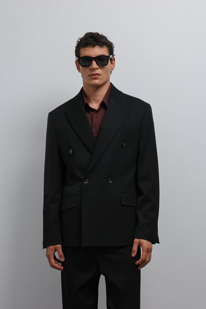 ANT Antioch Black Relax Fit Wrap Men's Blazer Jacket - Nelson