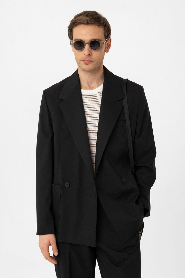 ANT Antioch Black Relax Fit Wrap Closure Men's Technical Blazer Jacket - Hornchurch