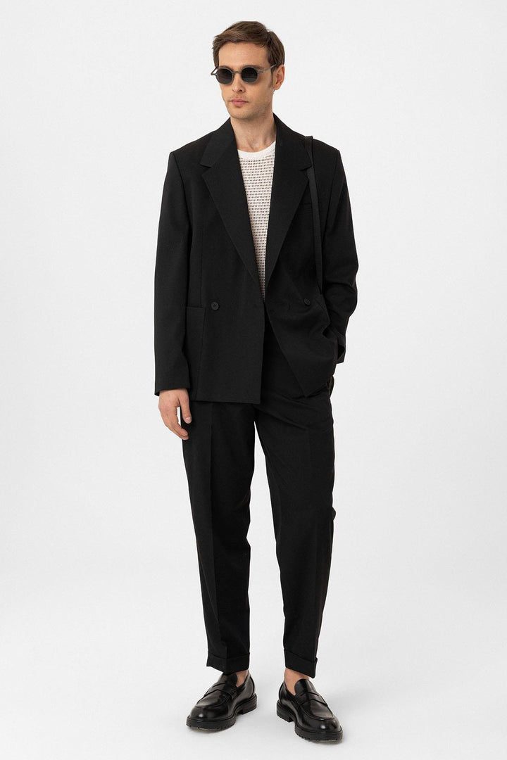ANT Antioch Black Relax Fit Wrap Closure Men's Technical Blazer Jacket - Hornchurch