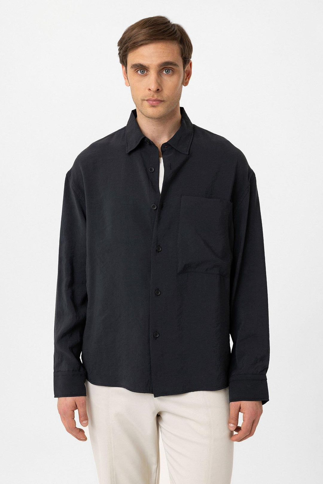 ANT Antioch Black Relax Fit Modal Fabric Men's Shirt - Azzano