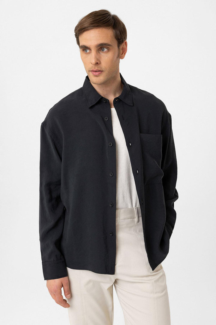 ANT Antioch Black Relax Fit Modal Fabric Men's Shirt - Azzano