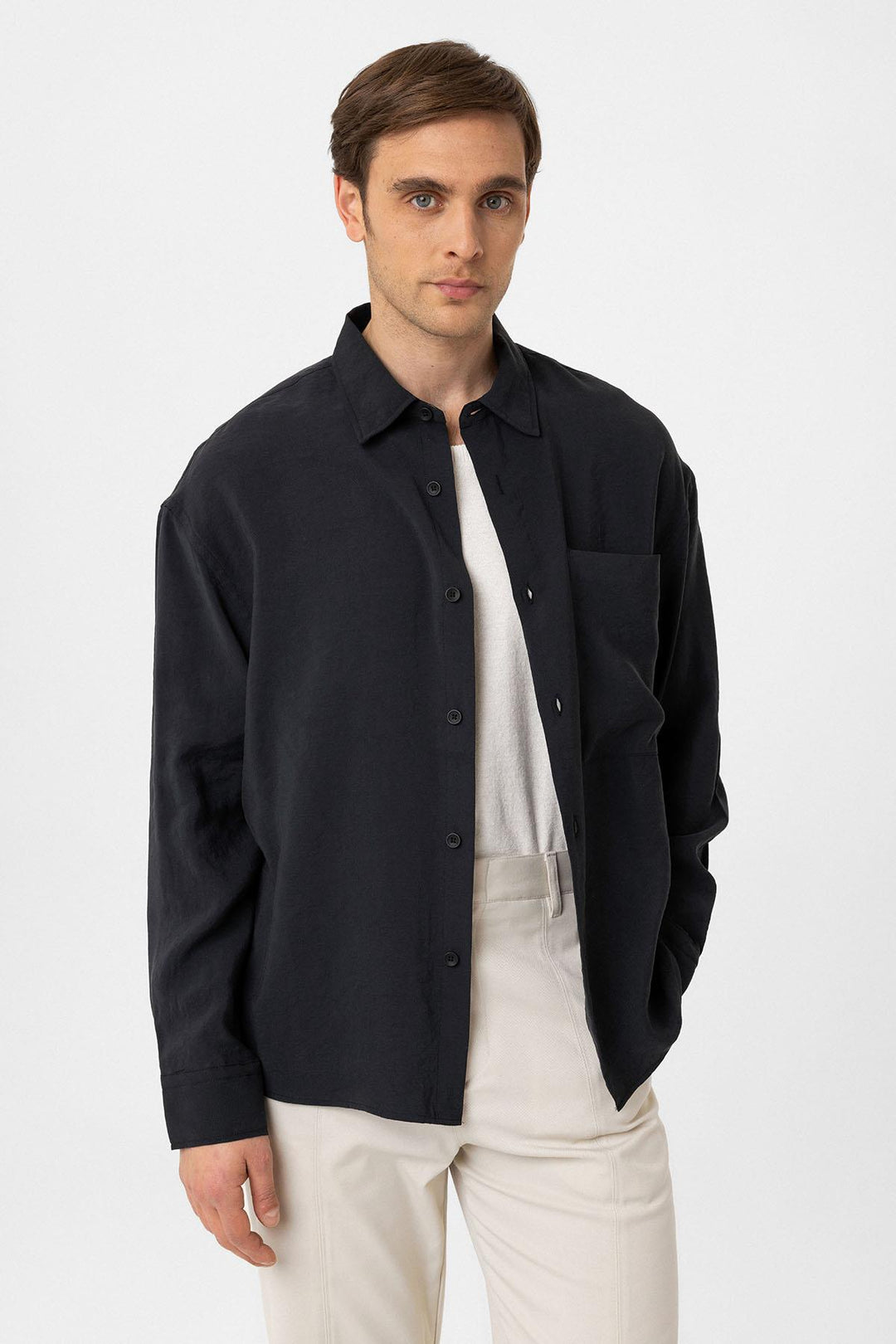 ANT Antioch Black Relax Fit Modal Fabric Men's Shirt - Azzano