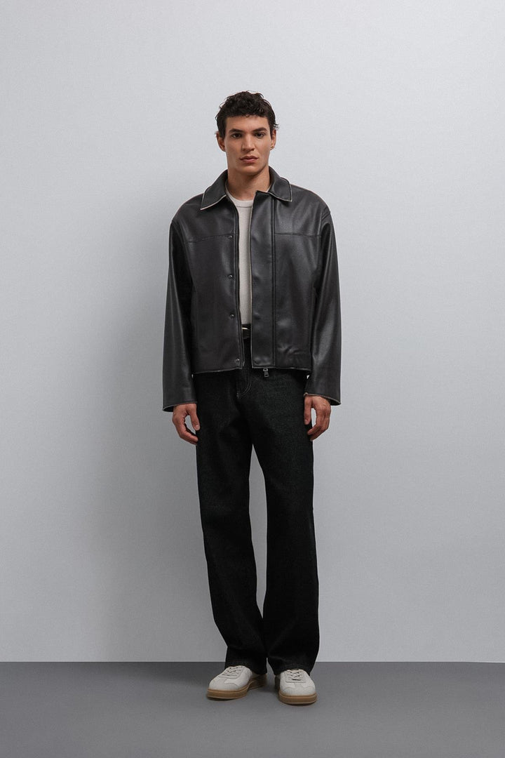 ANT Antioch Black Relax Fit Faux Leather Men's Jacket - Santa Monica