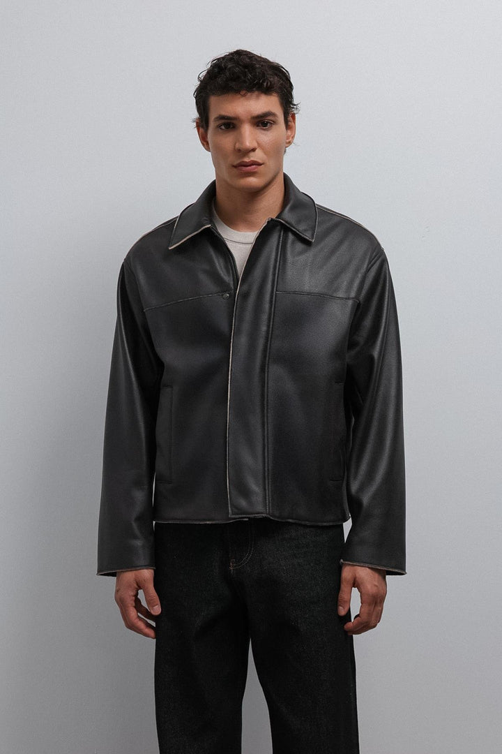 ANT Antioch Black Relax Fit Faux Leather Men's Jacket - Santa Monica