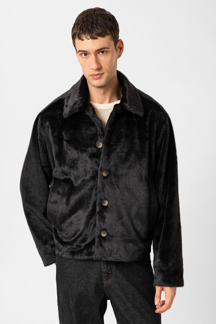 ANT Antioch Black Relax Fit Soft Textured Men's Coat - Lecce