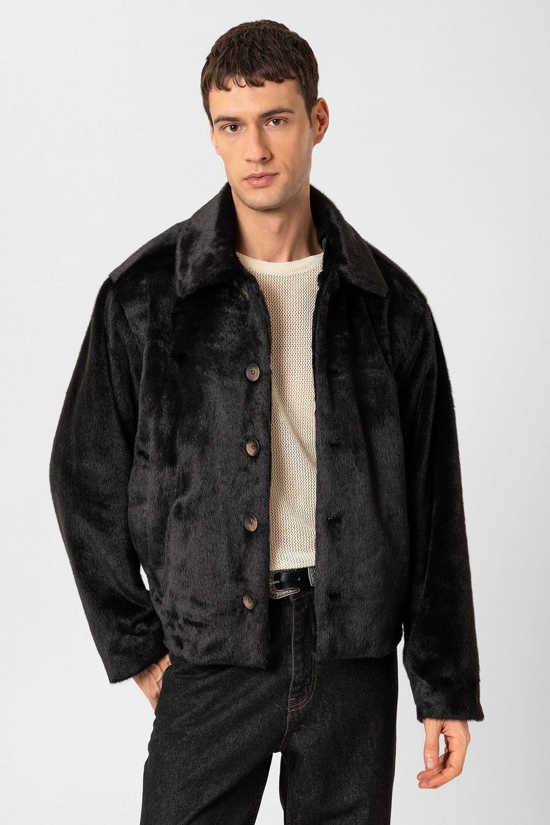 ANT Antioch Black Relax Fit Soft Textured Men's Coat - Lecce