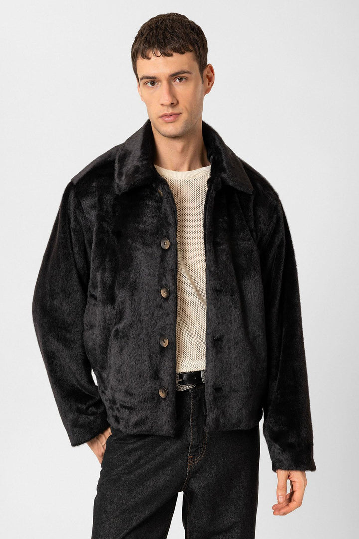 ANT Antioch Black Relax Fit Soft Textured Men's Coat - Lecce