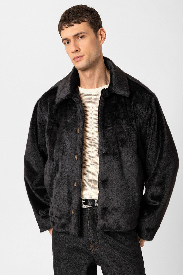 ANT Antioch Black Relax Fit Soft Textured Men's Coat - Lecce