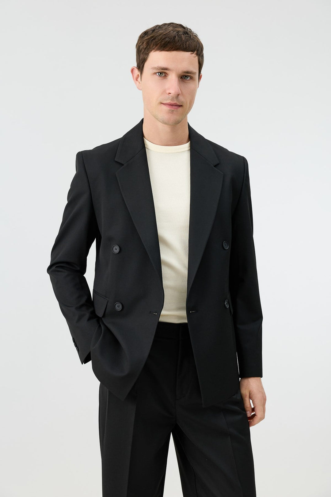 ANT Antioch Siyah Relaxed Kruvaze Erkek Blazer Ceket - Neumünster