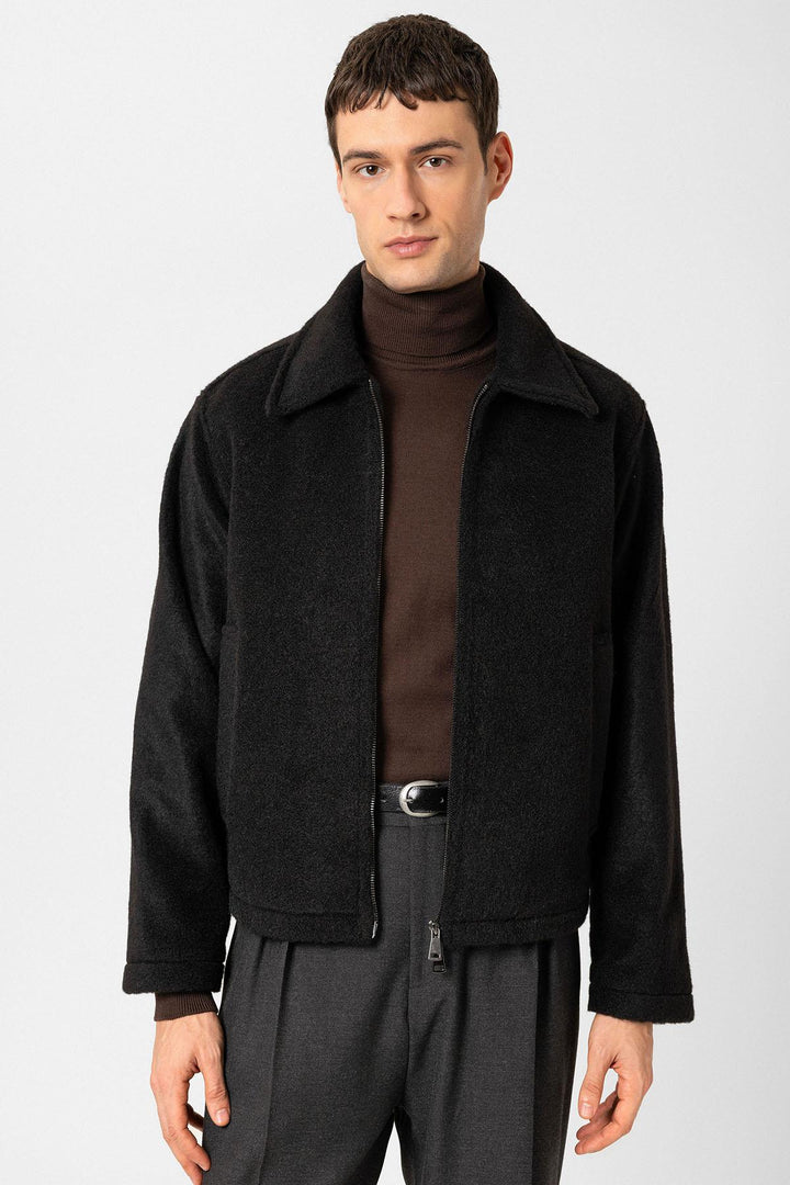 ANT Antioch Black Relaxed Soft Textured Men's Coat - Teoloyucan