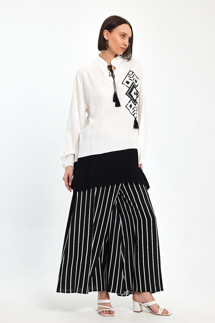 Maxi Boy Black Color Block Striped Pants and Long Tunic Top Set BCVL-241021 - Homburg