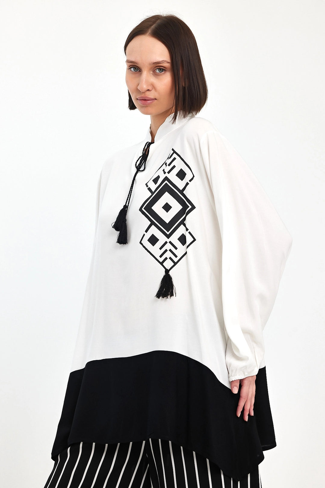 Maxi Boy Black Color Block Striped Pants and Long Tunic Top Set BCVL-241021 - Homburg