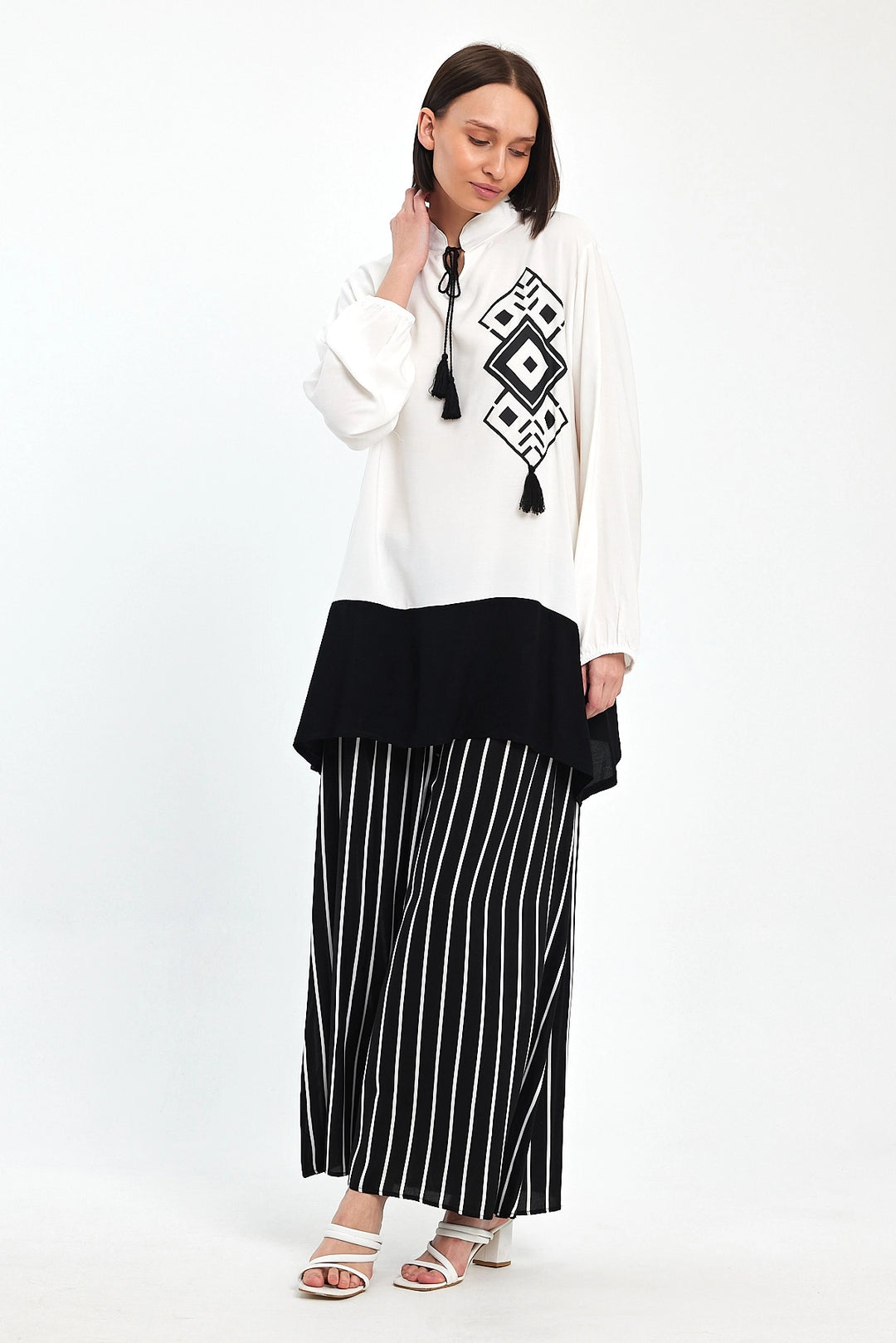 Maxi Boy Black Color Block Striped Pants and Long Tunic Top Set BCVL-241021 - Homburg