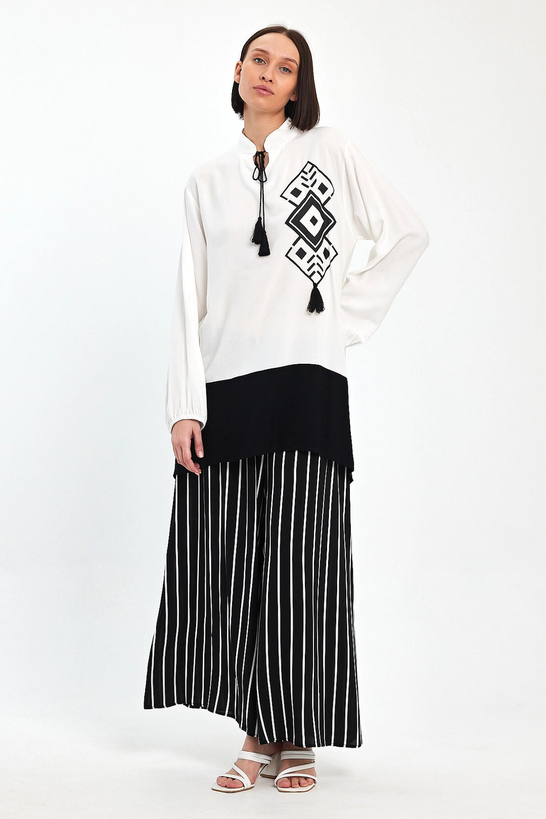 Maxi Boy Black Color Block Striped Pants and Long Tunic Top Set BCVL-241021 - Homburg