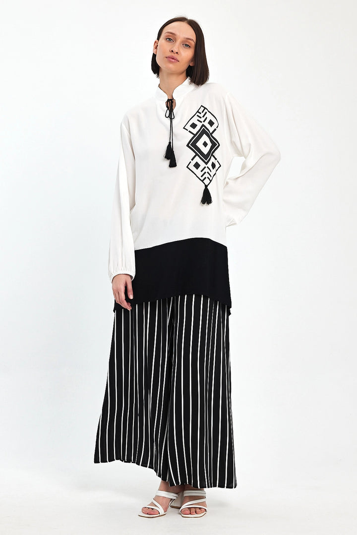 Maxi Boy Black Color Block Striped Pants and Long Tunic Top Set BCVL-241021 - Homburg