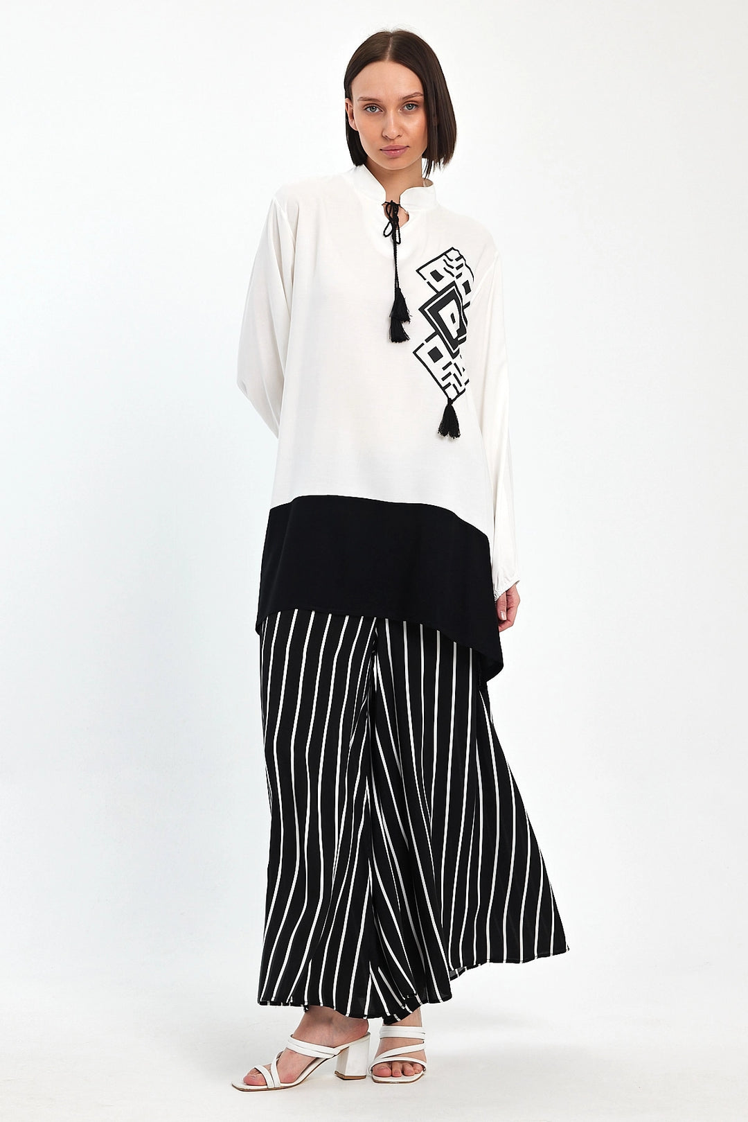 Maxi Boy Black Color Block Striped Pants and Long Tunic Top Set BCVL-241021 - Homburg