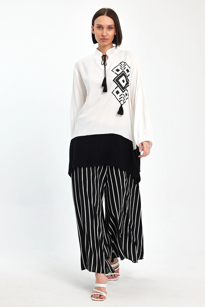 Maxi Boy Black Color Block Striped Pants and Long Tunic Top Set BCVL-241021 - Homburg