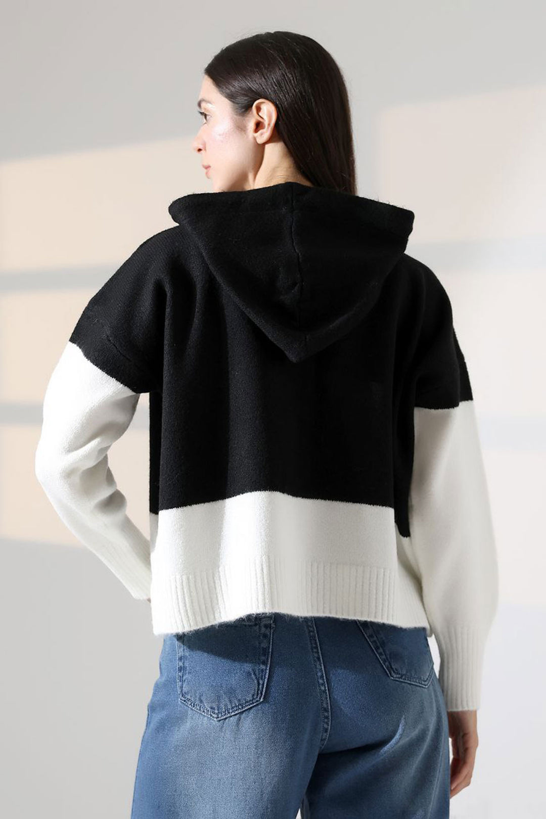 Black Color Block Hooded Buttoned Cardigan BCES-252017 - Andújar