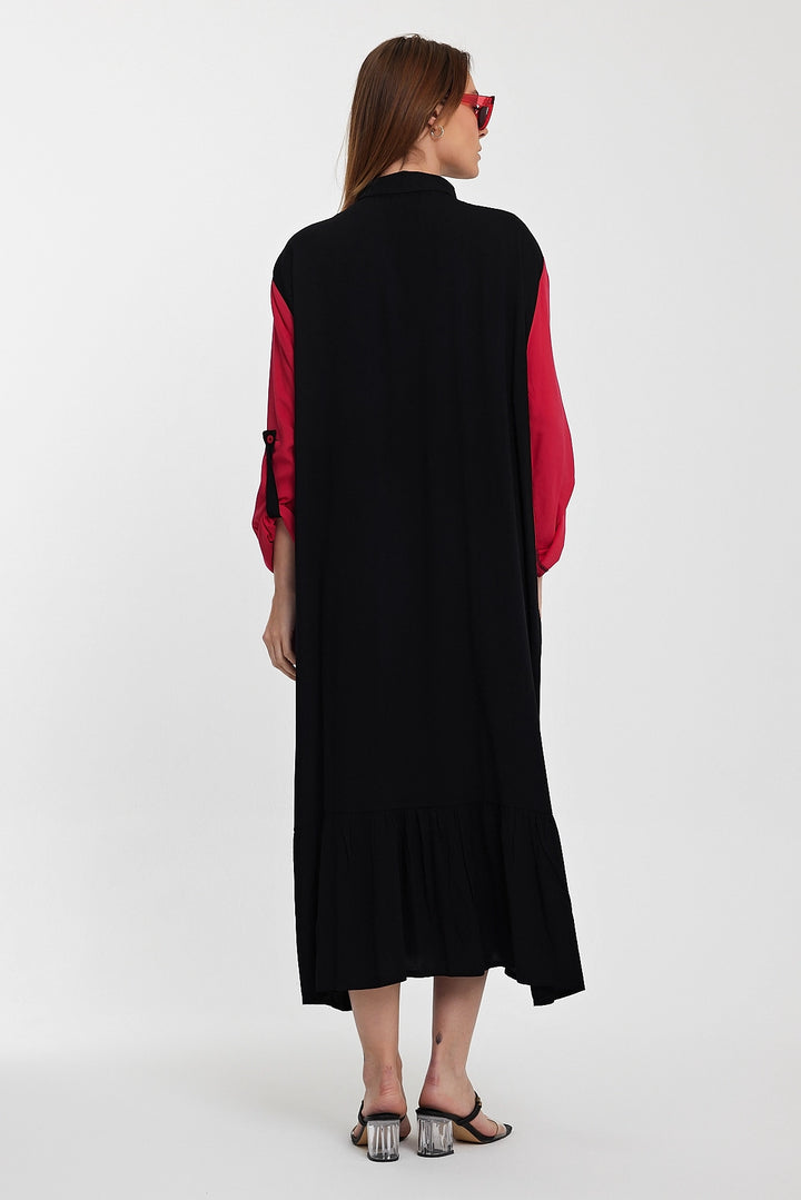 Maxi Boy Black Color Block Embroidered Long Length Woven Shirt Dress BCVL-241000 - Bazal’tove