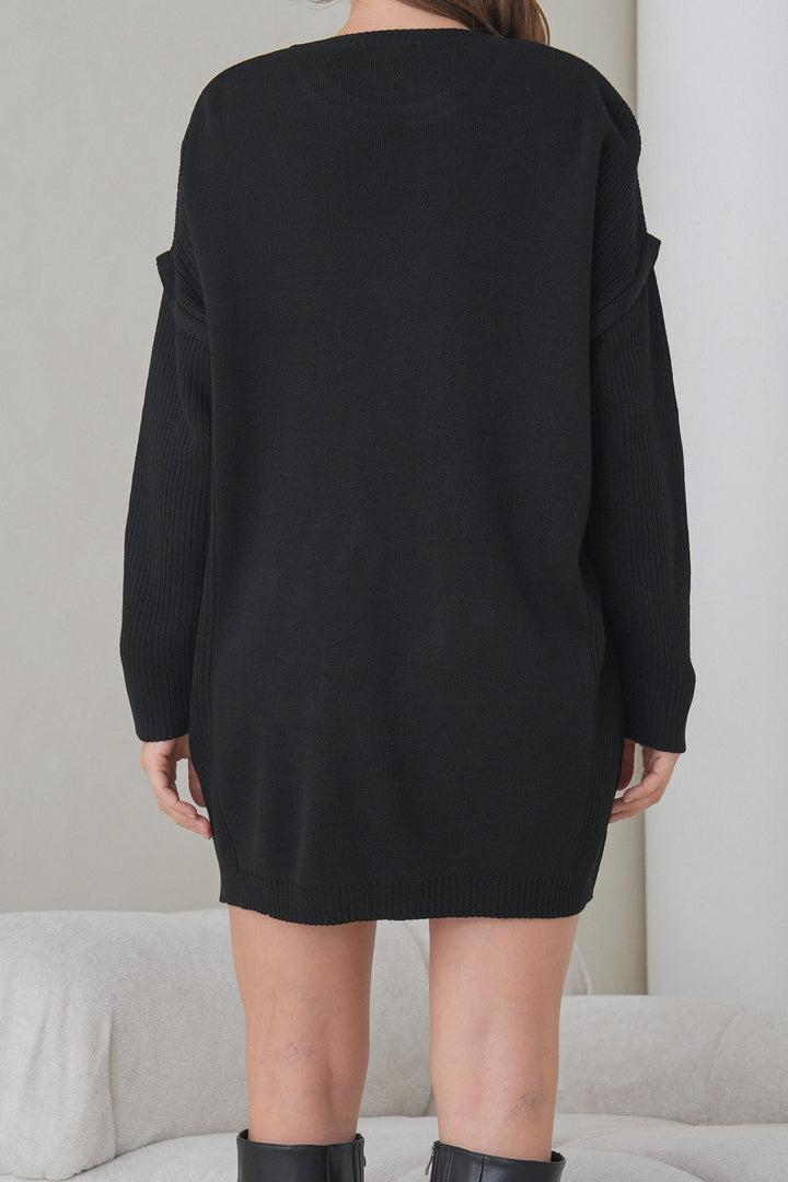 Black Striped Bicycle Collar Mini Knit Dress BCHPK-251239 - Hilden
