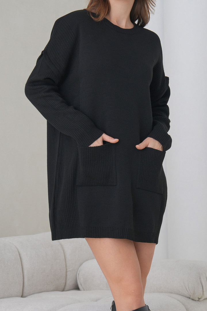 Black Striped Bicycle Collar Mini Knit Dress BCHPK-251239 - Hilden
