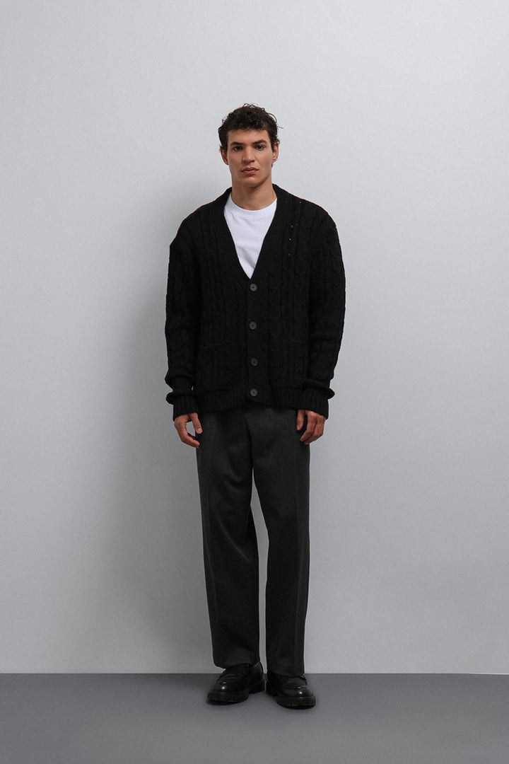 ANT Antioch Black Hair Braided Textured Men's Cardigan - Wallsend