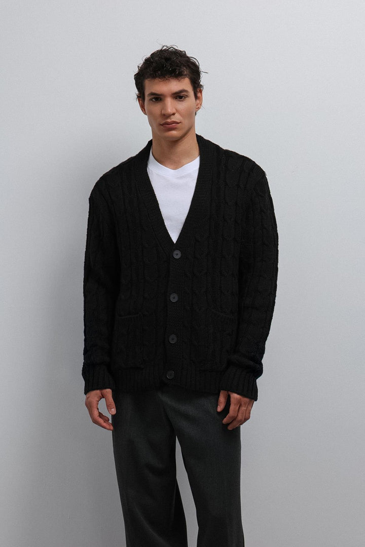 ANT Antioch Black Hair Braided Textured Men's Cardigan - Wallsend