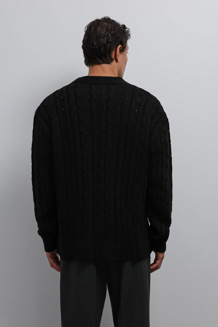 ANT Antioch Black Hair Braided Textured Men's Cardigan - Wallsend