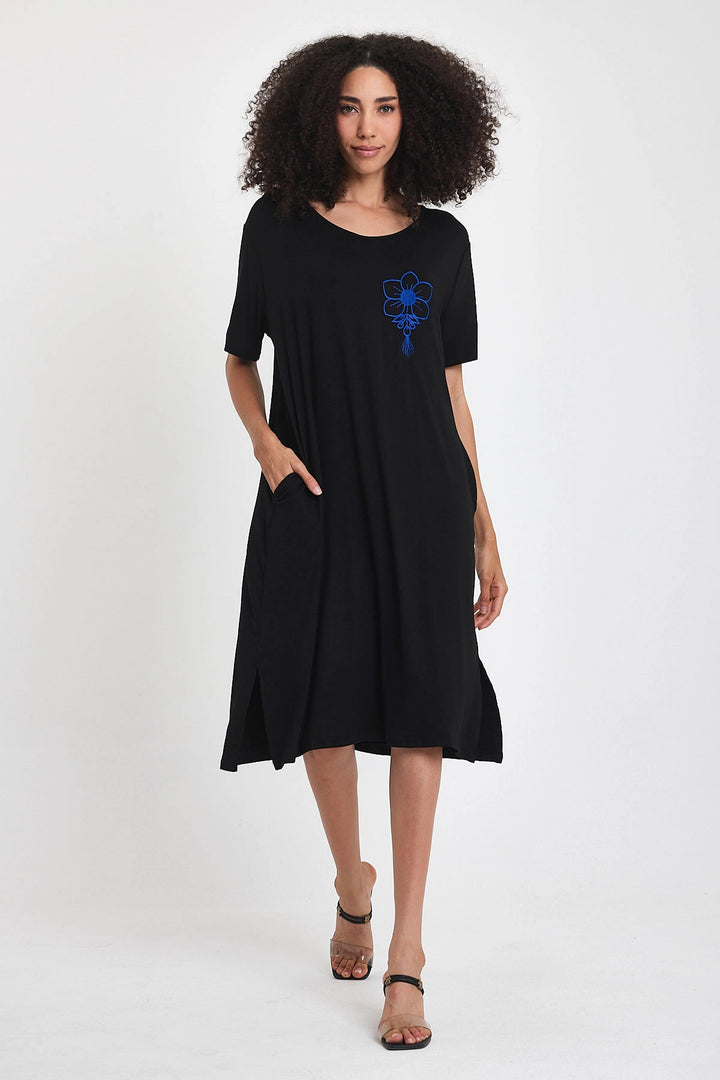Maxi Boy Black Saks Embroidered Knitted Viscose Dress BCVL-251023 - Linton Hall