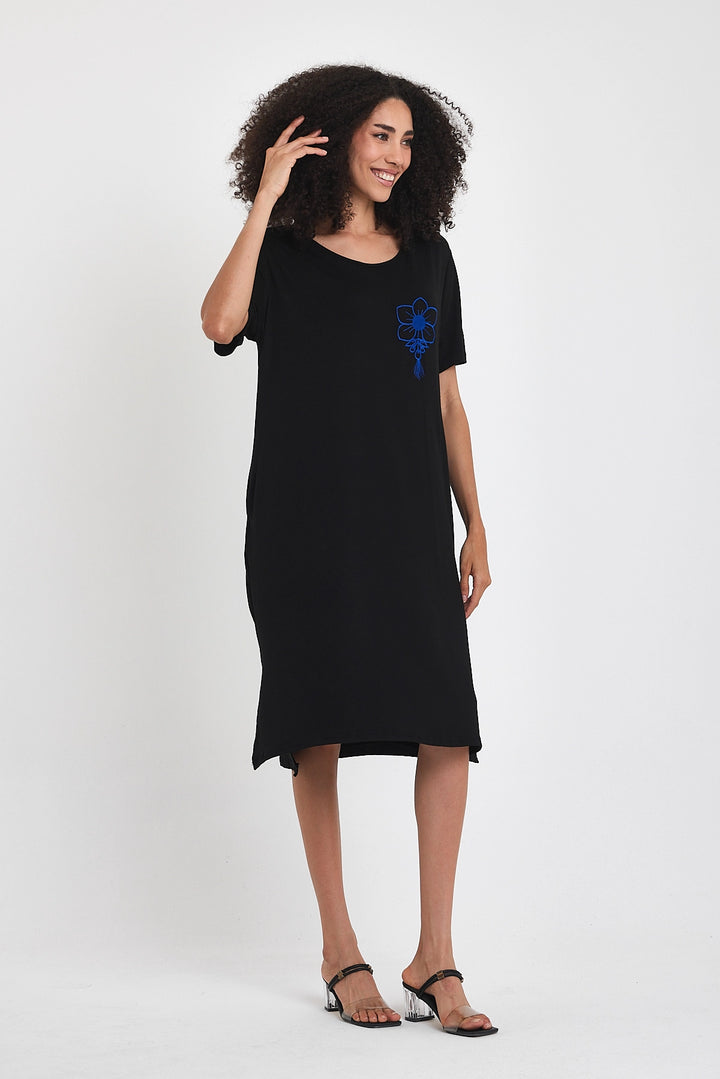 Maxi Boy Black Saks Embroidered Knitted Viscose Dress BCVL-251023 - Linton Hall