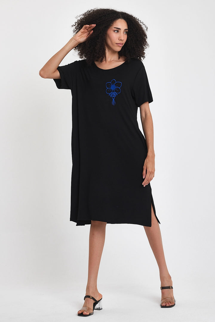 Maxi Boy Black Saks Embroidered Knitted Viscose Dress BCVL-251023 - Linton Hall