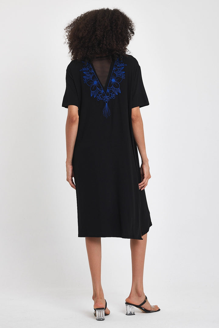 Maxi Boy Black Saks Embroidered Knitted Viscose Dress BCVL-251023 - Linton Hall