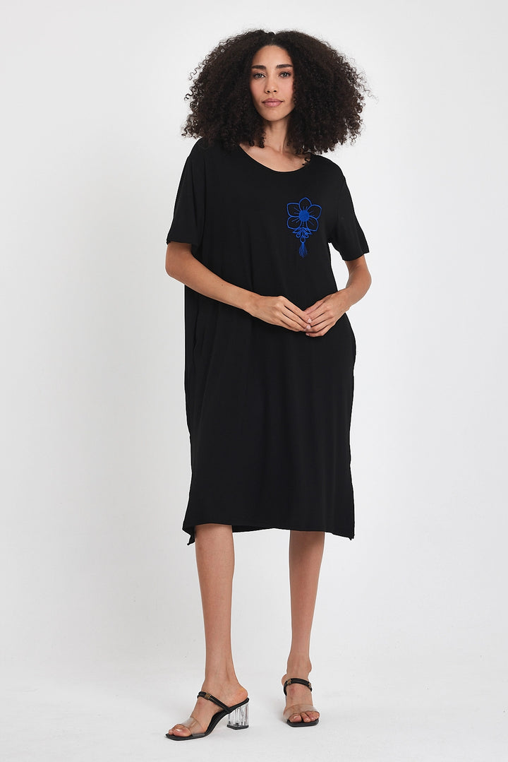 Maxi Boy Black Saks Embroidered Knitted Viscose Dress BCVL-251023 - Linton Hall