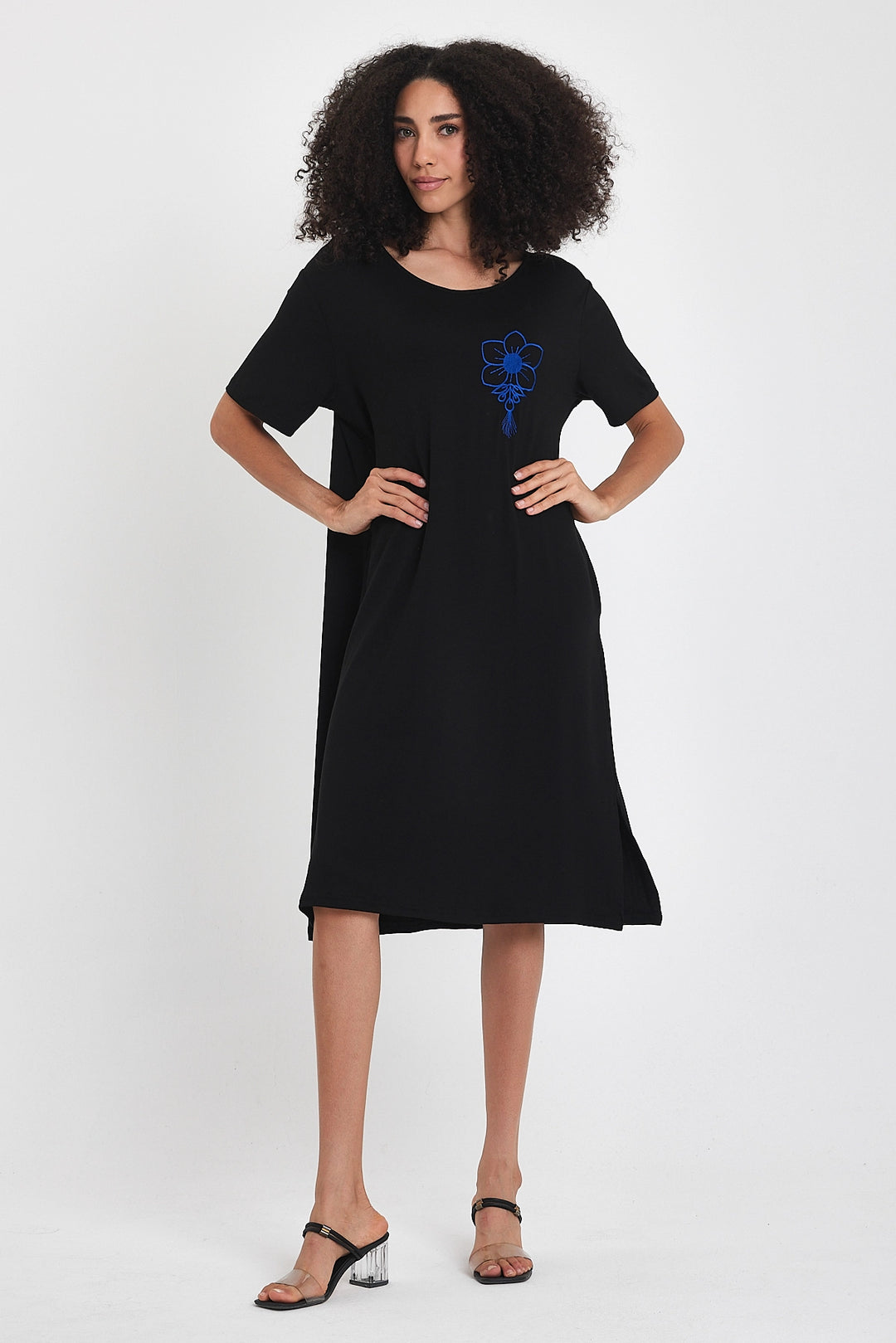 Maxi Boy Black Saks Embroidered Knitted Viscose Dress BCVL-251023 - Linton Hall