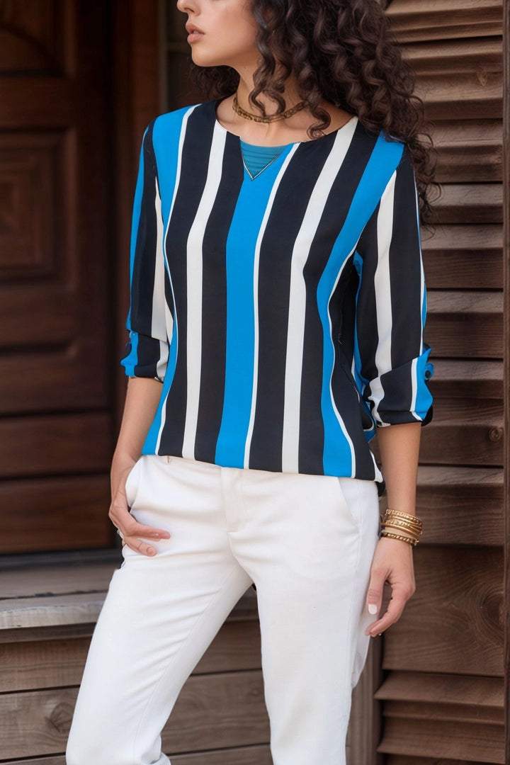 Black Crepe Blouse with Collar and Slit BCBSK-25700-2841 - Lakeville