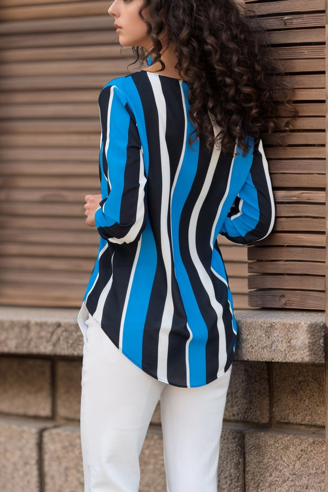 Black Crepe Blouse with Collar and Slit BCBSK-25700-2841 - Lakeville