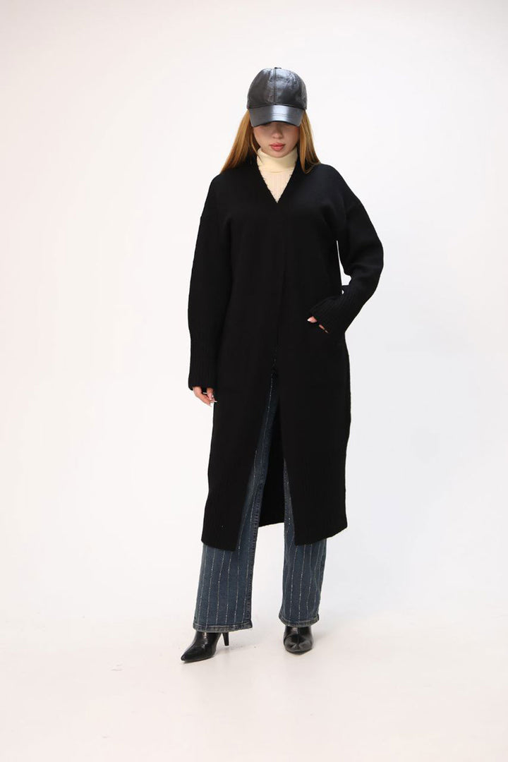 Black Loose Soft Textured Knit Cardigan BCES-252009 - Castro Valley
